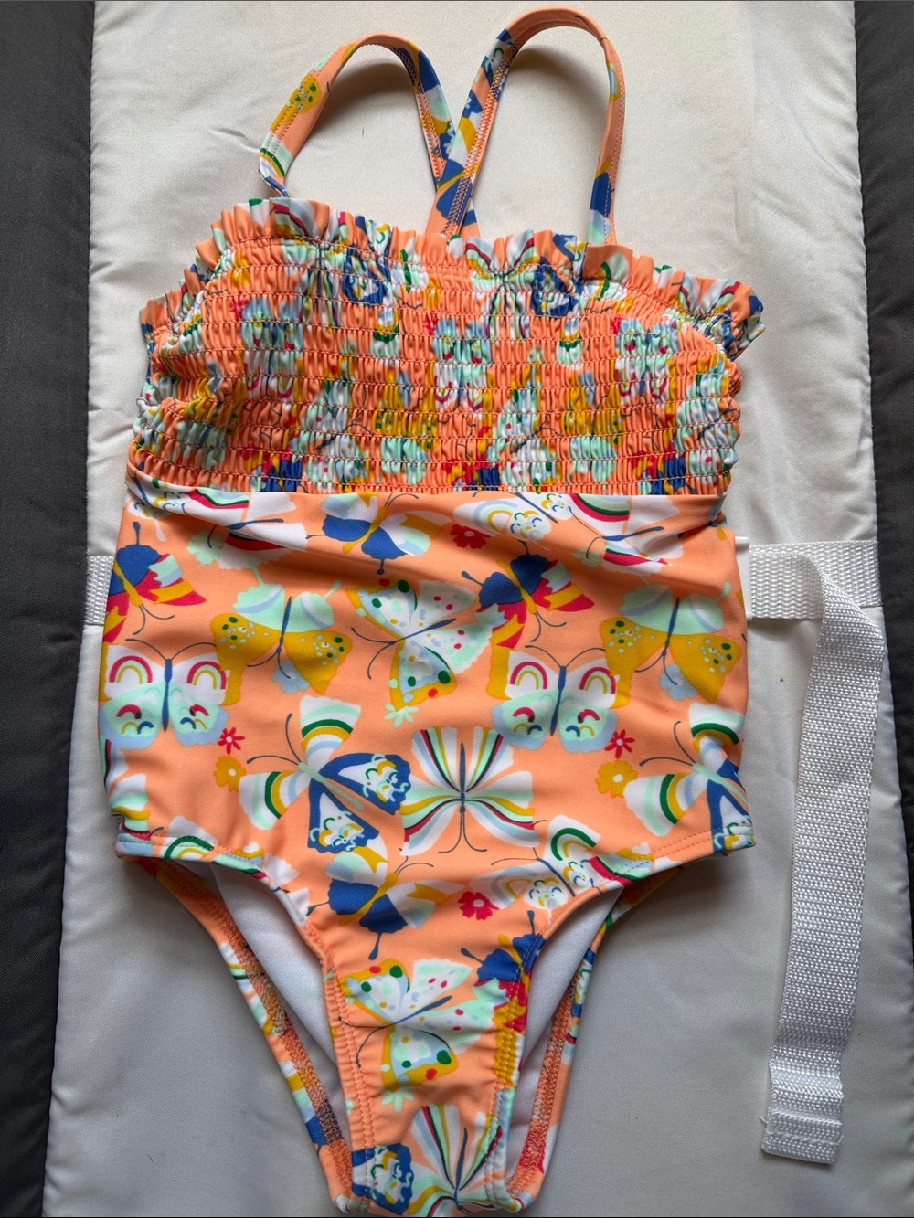 Girls' Peach Floral One-Piece Swimsuit